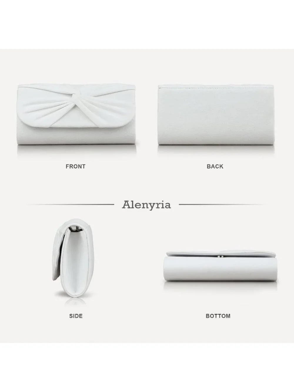 Women's White Faux Suede Pleated Bow Clutch Purse For With Strap Evening Bag